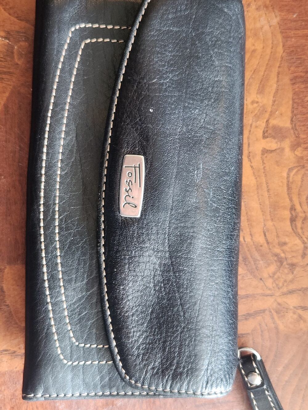 Fossil Black Leather Wristlet Wallet Clutch Card Case